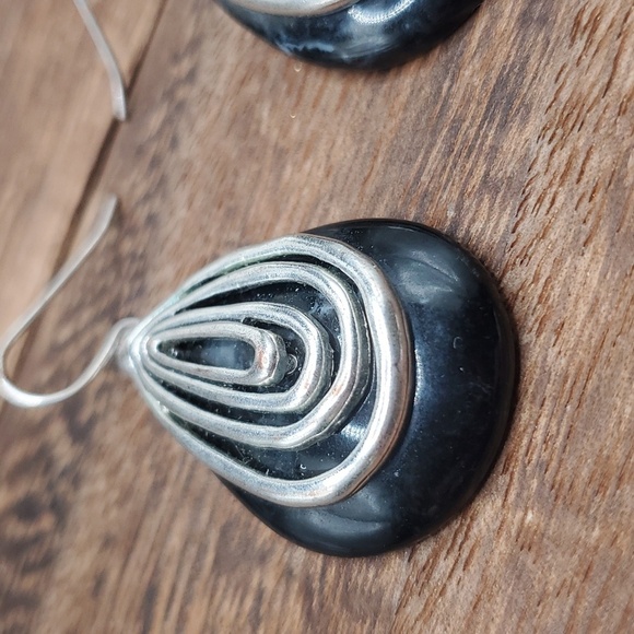 Sterling onyx teardrop earrings native E637 - Picture 2 of 2